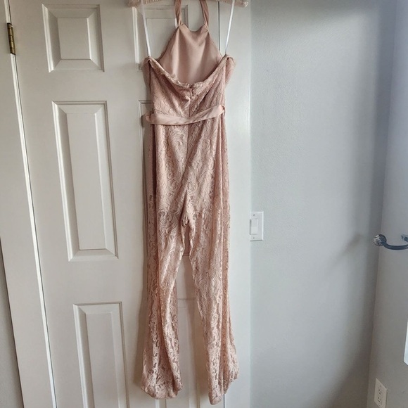 Bebe Lace Halter Jumpsuit Pink Size 8 - Picture 2 of 5